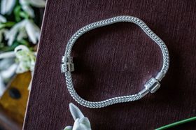 Exclusive Sterling Silver Foxtail Charm Bead Bracelet with stop bead