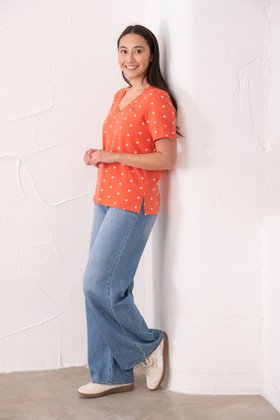 Arianna Short Sleeve - Coral Dot