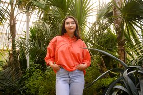 Thea - Cotton Blouse - Coral Broderie Anglaise