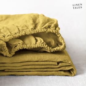 100% Pure European Linen Fitted Sheet – Tailored Luxury, Restful Sleep – Lemon Curry