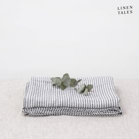 100% Pure European Linen Flat Sheet – Effortless Elegance, Year-Round Comfort – Thin Black Stripes