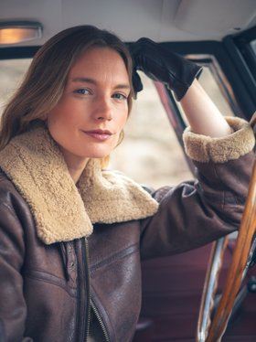 Cawfell Shearling Aviator Jacket, Brown