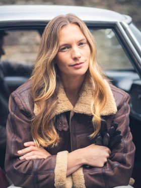 Cawfell Shearling Aviator Jacket, Brown