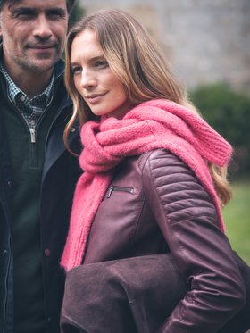 Buttermere Leather Racer Jacket in Burgundy - Size 8