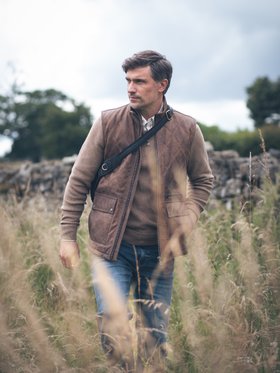 Grike Leather Gilet in Dark Camel - Size 42