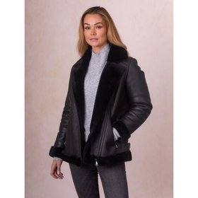 Linthwaite Women's Sheepskin Aviator Jacket in Black - Size 12