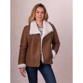 Allerdale Women's Sheepskin Aviator Jacket in Caramel - Size 10