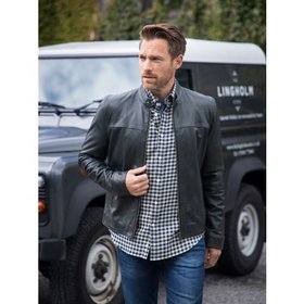 Corby Men's Leather Jacket in Dark Green - Size 38