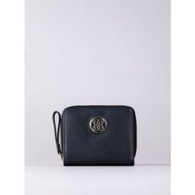 Icon Embossed Small Leather Zip Purse in Black