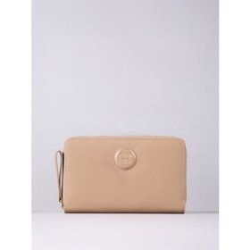 Icon Embossed Large Leather Zip Purse in Camel