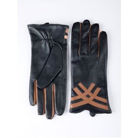 Daisy II Contrasting Leather Gloves in Black and Tan - Small