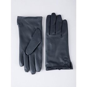 Beatrice II Button Detail Leather Gloves in Navy - Small