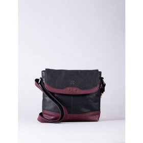 Hartsop Flapover Leather Cross Body Bag in Black and Burgundy