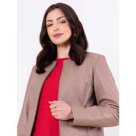 Crosby Collarless Leather Jacket in Warm Taupe - Size 10