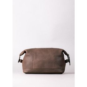 Hutton Leather Wash Bag in Chocolate Brown