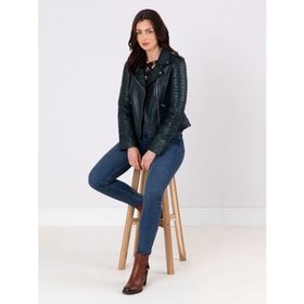 Esthwaite Classic Women's Leather Biker Jacket in Forest Green - Size 8