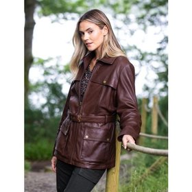 Temple Belted Leather Coat in Brown - Size 10