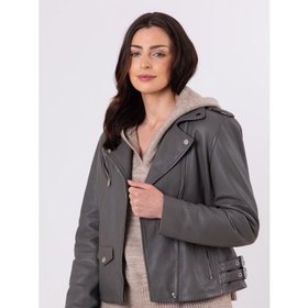Banks Women's Leather Biker Jacket in Grey - Size 10