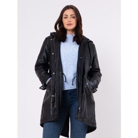 Parkgate Hooded Women's Leather Parka Coat in Black - Size 12