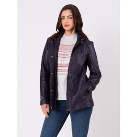 Patterdale Hooded Women's Leather Coat in Plum - Size 10