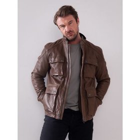Strickton Men's Leather Jacket in Brown - Size 40