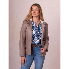 Helton Hooded Women's Leather Jacket in Beige