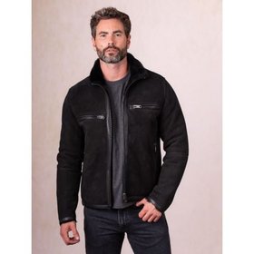 Buccaneer Men's Sheepskin Racer Jacket in Black