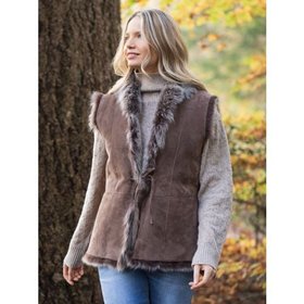 Selside Toscana Shearling Women's Gilet in Taupe - Small