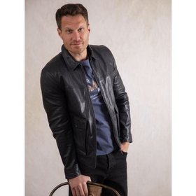 Hesket Men's Leather Jacket in Navy