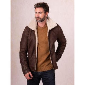 Harrier Men's Sheepskin Flying Jacket in Chocolate Brown