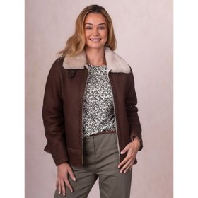 Clough Shearling Aviator Women's Jacket in Chocolate Brown - Size 12