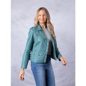 Banks Women's Leather Biker Jacket in Mineral Blue - Size 8