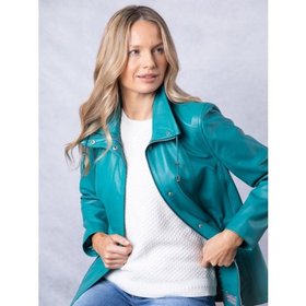 Levens Women's Leather Field Jacket in Bayou Teal Green - Size 14