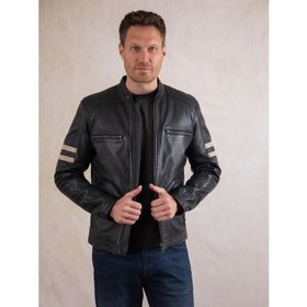 Charlie II Men's Leather Racer Jacket in Navy - Size 38