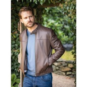 Calder Men's Leather Jacket in Brown - Size 46