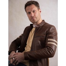 Charlie II Men's Leather Racer Jacket in Cognac - Size 38