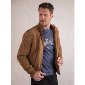 Dalston Suede Bomber Jacket in Biscuit - Size 38