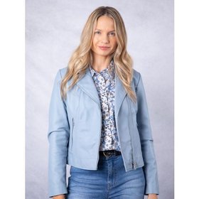 Thornhill Women's Leather Biker Jacket in Sky Blue - Size 8