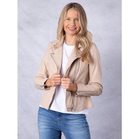 Tarraby Leather Biker Jacket in Parchment - Size 10