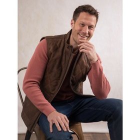 Grike Leather Gilet in Dark Camel - Size 42