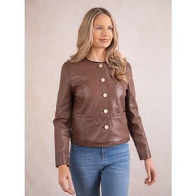 Lindal Button Down Women's Leather Jacket in Tan - Size 10