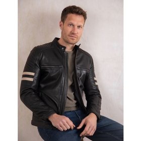 Charlie II Men's Leather Racer Jacket in Black - Size 38