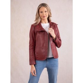 Karen Leather Jacket in Burgundy - Size 12