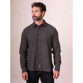 Keswick Waffle Cotton Shirt in Charcoal - Small
