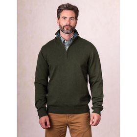 Robinson Wool Blend Quarter Zip Jumper in Green - Small