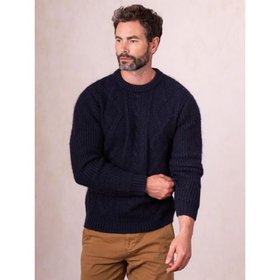 Cawfell Wool Blend Cable Knit Jumper in Navy - Small