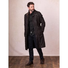 Kielder Long Leather Coat in Brown