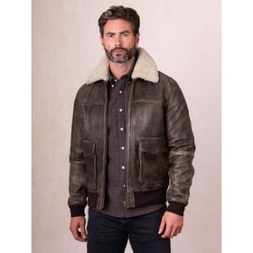 Fellfoot Leather Aviator Jacket in Chocolate Brown - Size 38