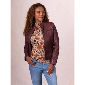 Buttermere Leather Racer Jacket in Burgundy - Size 8