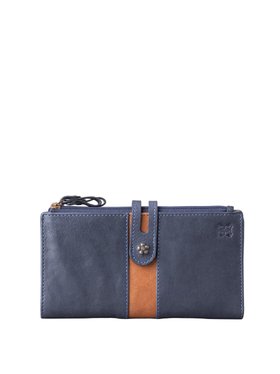 Hartsop Leather Double Zip Purse in Navy & Tan